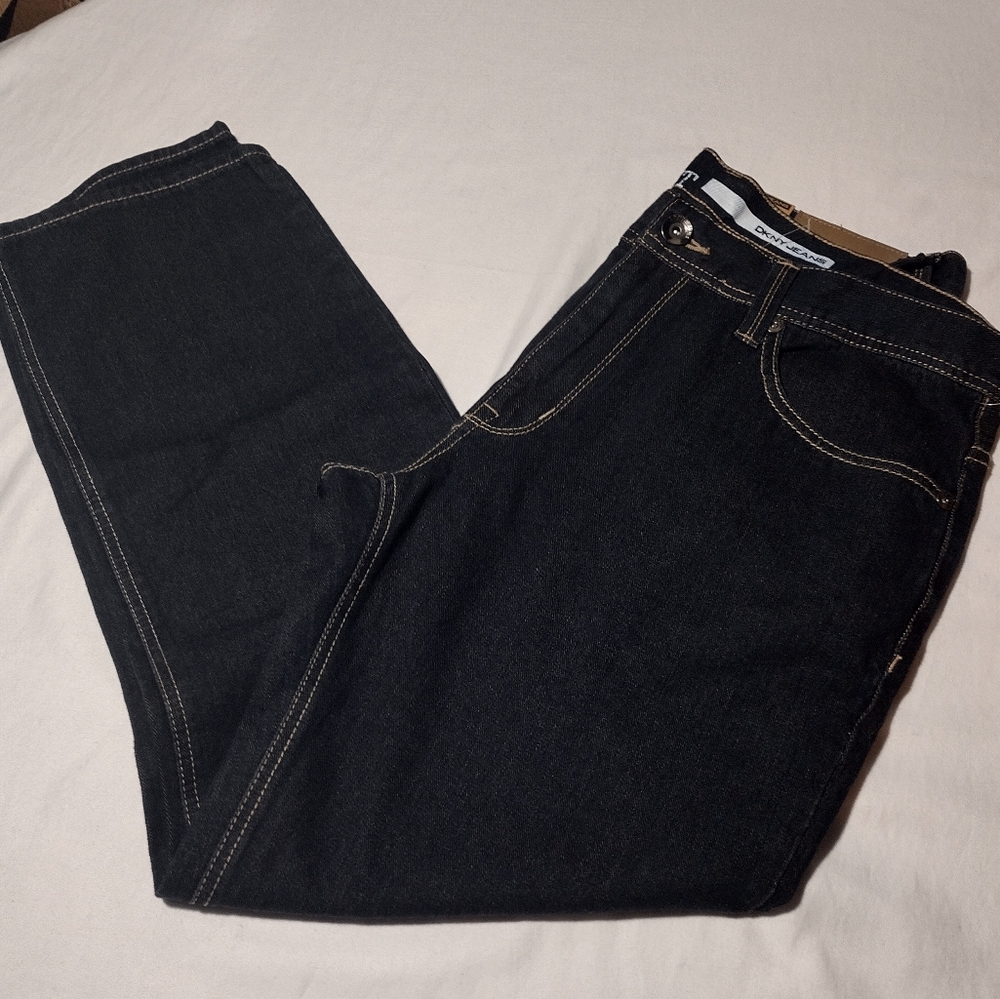 DKNY Bleeker Dark Blue Wash Regular Fit Low Rise Straight Leg Jeans - Picture 5 of 16